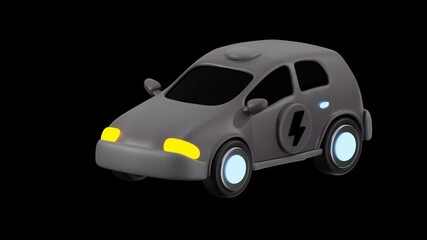 3d electric car icon alpha channel transparent background looping animation video with the same dura