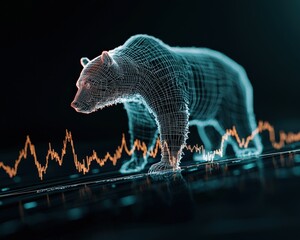 Poster - Unique 3D wireframe bear model presented against a digital graph. The image combines nature and technology, ideal for data analytics themes.