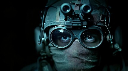 Poster - A night-vision portrait of a secret agent, tactical realism, cinematic effect