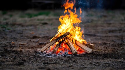 Aufkleber - A photo of a rustic campfire with flames shaped like a mythical creature casting dramatic shadows in the outdoor wilderness