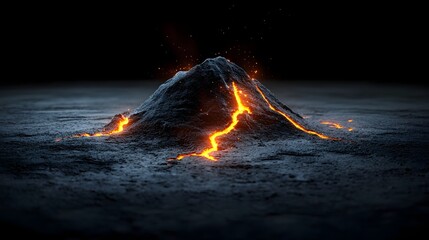 Aufkleber - A stylized dramatic image depicting a pile of charcoal arranged in a mountain range formation with fiery cracks and glowing embers creating an intense surreal landscape