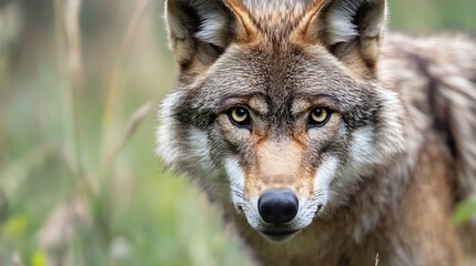 Aufkleber - Close Up of a Wild Coyote with Intense Yellow Eyes in Natural Habitat : Generative AI