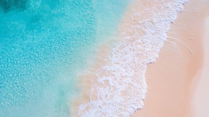 Aufkleber - Aerial View of Gentle Waves Lapping Against a Serene Soft Pink Sandy Beach : Generative AI