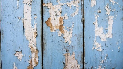 Poster - Close up of weathered blue wooden boards with peeling paint creating a rustic texture : Generative AI