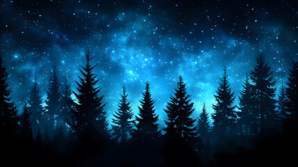 Poster - Aquarius zodiac night sky stars over pine forest cosmic chaos twilight dreamscape