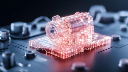 Poster - Revolutionary holographic engine model for high-tech automotive workshops