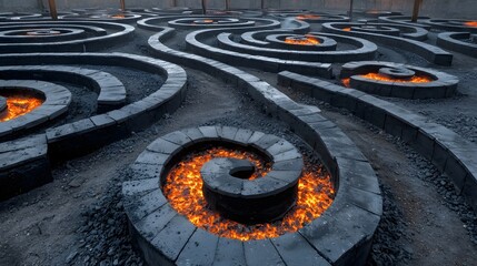 Aufkleber - Captivating photograph showcasing a spiral pattern of glowing coals creating a mesmerizing flow of warmth and radiant light in an arrangement