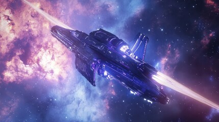 Wall Mural - futuristic spacecraft flying through vibrant and colorful galaxy space