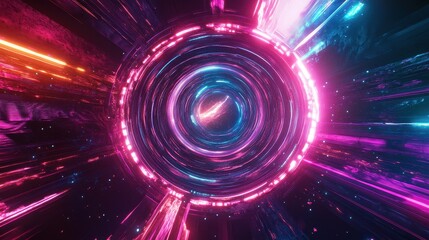 Wall Mural - Abstract Cosmic Portal with Bright Neon Colors and Dynamic Motion