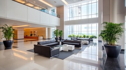 Sticker - Elegant and Spacious Lobby Area with Modern Furniture and Natural Light in Business Center : Generative AI