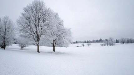 Aufkleber - Serene Winter Landscape with Snow-Covered Trees and Fields : Generative AI