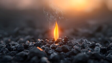 Aufkleber - Close up of a single flame rising from a bed of glowing coals with swirling smoke around it creating a fiery and radiant visual effect
