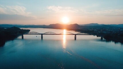 Poster - Stunning Sunset Over a Bridge Reflecting on Calm Waters at Dusk : Generative AI