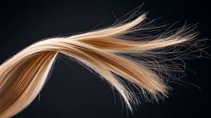 Poster - Close up of Flowing Hair Strands Captured in Sharp Detail During a Haircut Against a Sleek Black Background