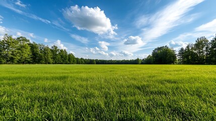 Aufkleber - Lush Green Field Under a Bright Blue Sky with Fluffy White Clouds : Generative AI