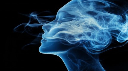 Poster - A mesmerizing display captures the tranquility of a graceful silhouette as flowing blue smoke dances around. This enchanting artwork evokes a sense of peace and wonder in the twilight