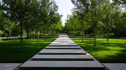 Poster - Beautiful Tree-Lined Pathway in a Lush Green Park on a Sunny Day : Generative AI