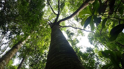 Wall Mural - Majestic Trees Reaching Towards Bright Sky with Sunlight Filtering Through Leaves : Generative AI