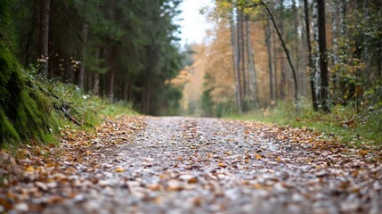 Aufkleber - Beautiful Autumn Forest Pathway Covered with Colorful Leaves Inviting Nature Walks and Adventure : Generative AI