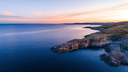 Poster - Breathtaking coastal landscape at sunset with tranquil sea and rocky cliffs : Generative AI