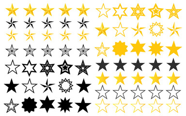 Poster - Rating symbol set of five pointed star collection yellow golden black outline stars quality rating product service quality assesment sign label