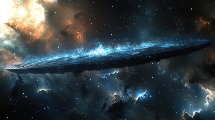 Wall Mural - Galactic Space Scene with a Futuristic Floating Disk and Stars