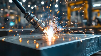 Leinwandbilder - Macro photography of the welding tip mid process capturing the intense heat glowing metal and dramatic visual distortion effects of this skilled industrial technique