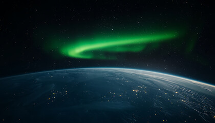 Wall Mural - aurora borealis viewed from space with earth in foreground