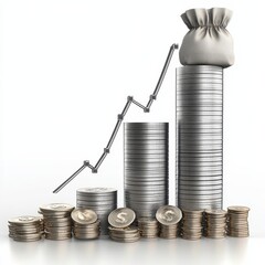 Poster - Financial Growth Concept with Stacked Coins, Graph, and Money Bag: Demonstrating Investment Success and Wealth Accumulation