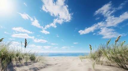 Wall Mural - Serene beach view with sandy shore and beautiful sky perfect for vacation relaxation and travel inspiration : Generative AI