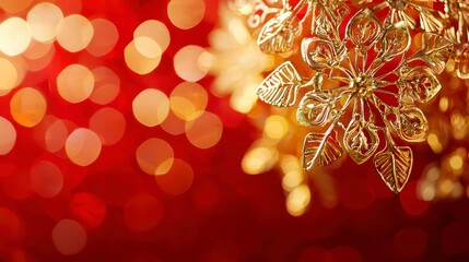 Poster - golden snowflake festive background: a beautifully crafted golden snowflake gleams against a vibrant