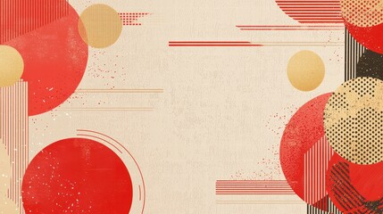 Poster - geometric harmony: a visual symphony of circles and geometric shapes in vibrant red and gold hues, s