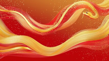 Poster - golden serpent's dance: an artistic depiction of a serpentine form, rendered in flowing gold and red