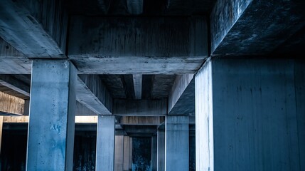 Leinwandbilder - Abstract Architectural Photo of Concrete Pillars Through an Underpass : Generative AI