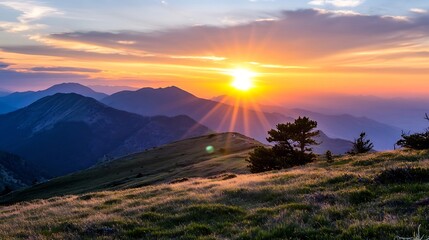 Poster - stunning mountain sunset landscape with vibrant colors and scenic views at dusk : generative ai