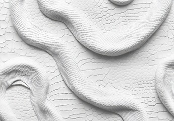 Poster - Abstract white snake patterns on textured surface resembling reptile skin, showcasing intricate details and smooth curves, perfect for artistic purposes.