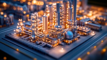 Poster - Model of a cityscape with illuminated buildings and streets displayed on a table in an indoor setting