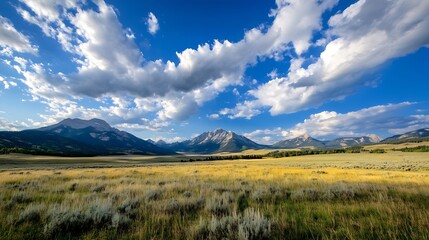Poster - Stunning Panoramic View of Majestic Mountain Landscape Under Cloudy Sky in Nature : Generative AI
