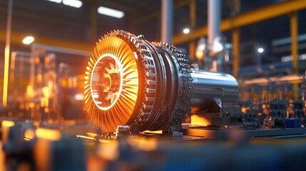Poster - Close up of a jet engine in a factory showing detailed components and assembly process