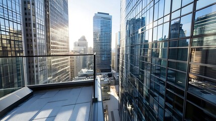 Poster - Stunning view of a city skyline with modern glass buildings reflecting the sun's rays in urban setting : Generative AI