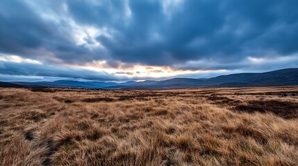 Poster - Beautiful Scenic Landscape of Rolling Hills and Dramatic Cloudy Sky at Sunset : Generative AI