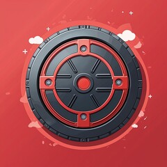 Poster - manhole cover on plain red background childish style illustration