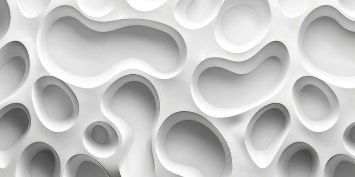 Abstract white organic structure with holes. Modern 3D texture design. Background image of 3D rendering white structure with hole. Abstract art of macrography of bone structure or wavy texture. AIG51.