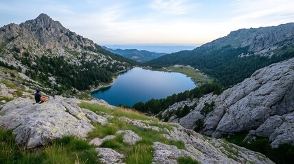 Poster - Serene Mountain Landscape with Tranquil Lake at Dusk : Generative AI