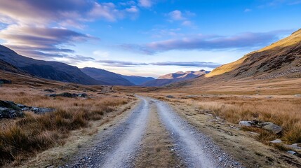 Canvas Print - Scenic Pathway Through Beautiful Mountain Landscape at Sunset : Generative AI