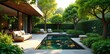 © DeeDay - Serene Modern Backyard Oasis Featuring a Koi Pond and Luxurious Patio Furniture