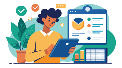 Poster - Analyzing business data trends with visual charts and reports in a minimal vector illustration setting