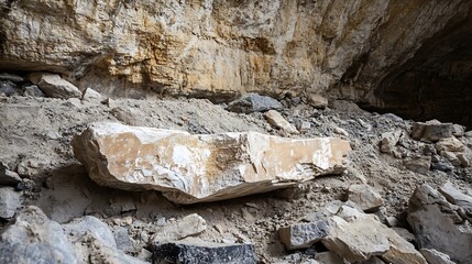 Poster - Large Rock Surrounded by Soft Sand and Stone in Natural Setting : Generative AI