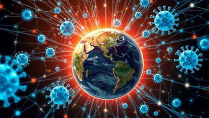Fototapete - Global digital network illuminates the planet's abstract space