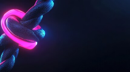 A neon pink loop is entangled around dark textured rope